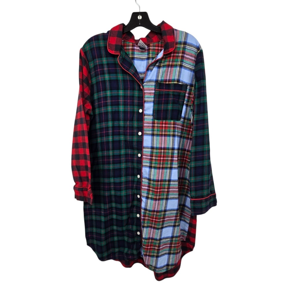 Lands' End Long Sleeve Plaid Flannel Sleepshirt Women's XL 18 Pajamas Nightgown